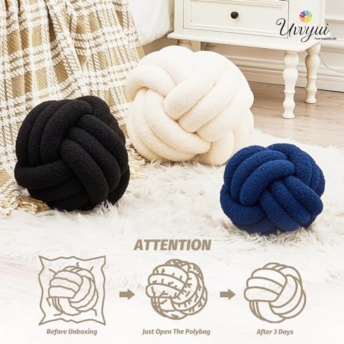Uvvyui Knot Pillow Ball, Soft Home Decorative Round Throw Pillow, Handmade Knotted Plush Pillow, Round Boucle Pillow Cushion (8.6 Inches Ivory) - Image 4