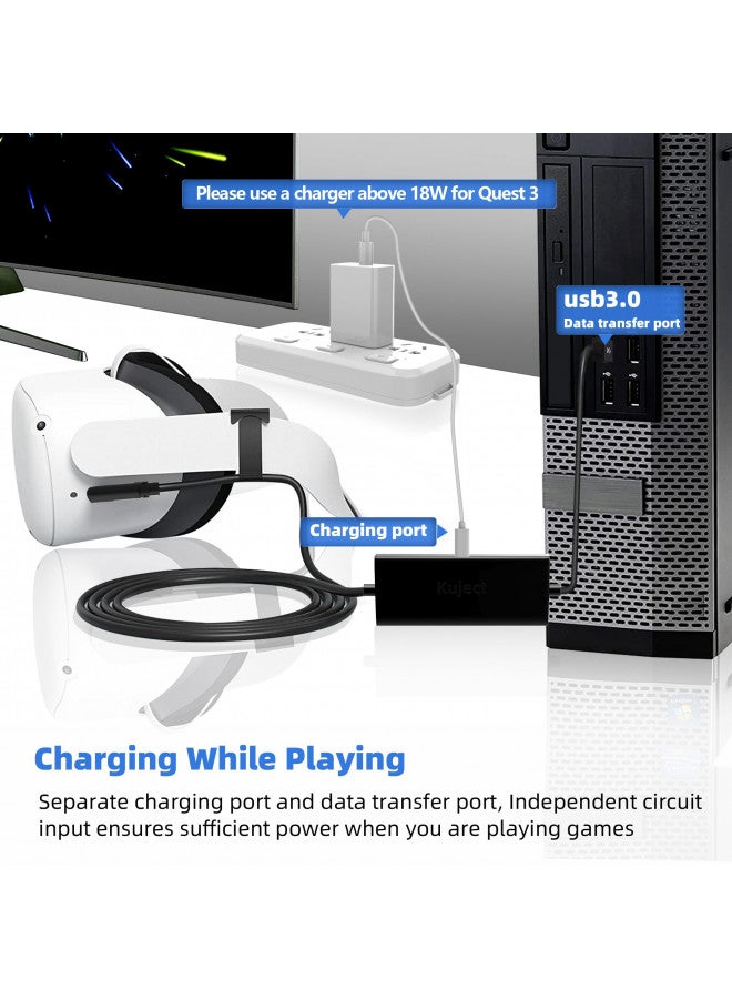 Kuject 16FT Link Cable For Oculus Quest 2 - Charging While Playing VR Cable With Separate Power Port