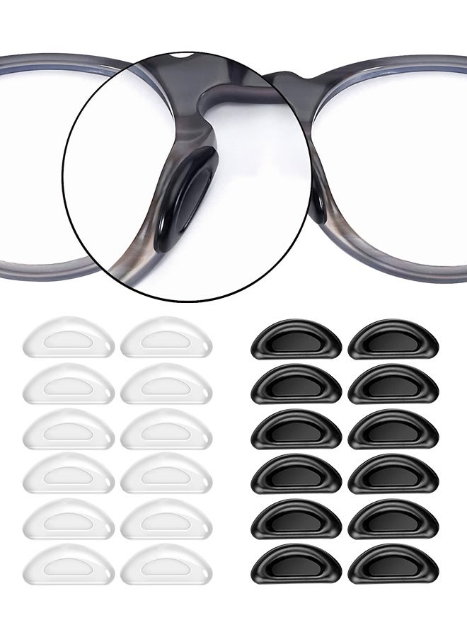 HOME-MART Eyeglass Nose Pads - 12 Pairs Silicone  Adhesive Nose Pads, Anti-Slip Stick-On for Glasses & Sunglasses, Thin Comfort Pads (6 Black + 6 Clear)