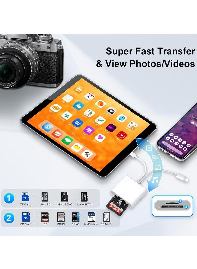 Sd Card Reader for iPhone iPad Camera,Dual Card Slot Memory Card Reader Supports SD and TF Card Trail Camera Viewer Sd Card Adapter Portable Micro Sd Card Reader Plug and Play