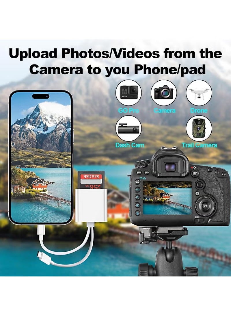 Sd Card Reader for iPhone iPad Camera,Dual Card Slot Memory Card Reader Supports SD and TF Card Trail Camera Viewer Sd Card Adapter Portable Micro Sd Card Reader Plug and Play