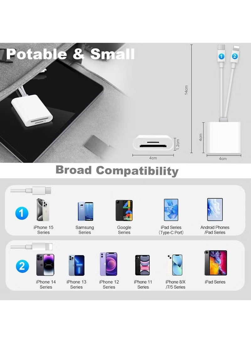 Sd Card Reader for iPhone iPad Camera,Dual Card Slot Memory Card Reader Supports SD and TF Card Trail Camera Viewer Sd Card Adapter Portable Micro Sd Card Reader Plug and Play