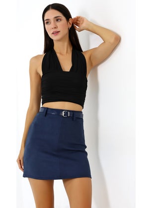 Win Moda Suede Skirt Short Belted / Belt Suede Skirt Model  - Image 3