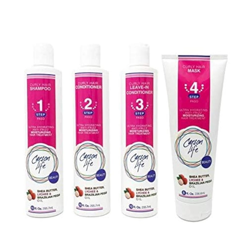 CARSON LIFE 4 Stage Hair Care System Kit For Curly Hair (Shampoo, Conditioner, Leave In Conditioner & Curly Hair Mask) - Paraben and Sulfate Free - Image 1