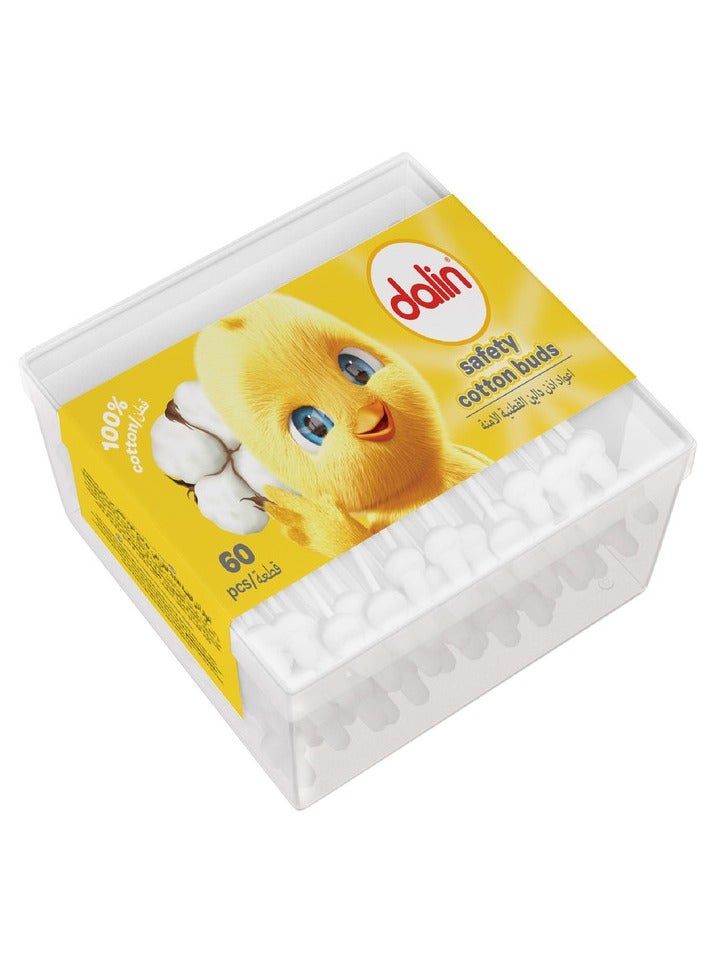 دالين أعواد قطن من دالين – ٦٠ قطعة – ناعمة ولطيفة وآمنة للاستخدام للأطفال والعائلة – تصميم بطرفين - Image 1