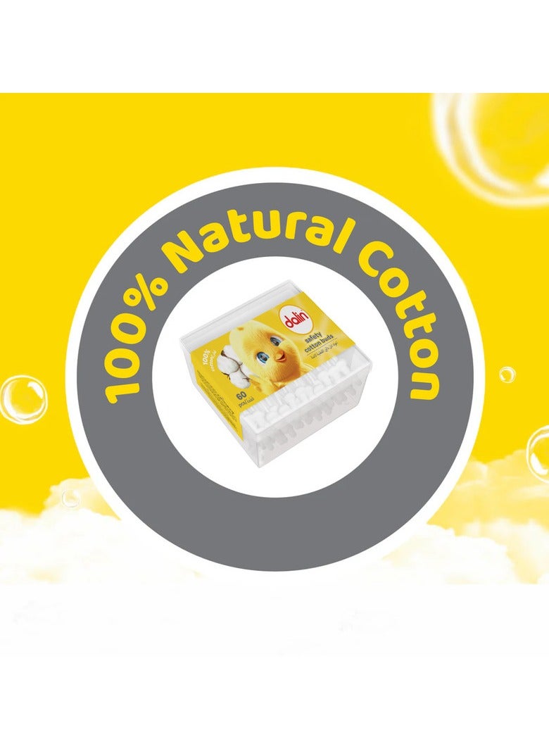 دالين أعواد قطن من دالين – ٦٠ قطعة – ناعمة ولطيفة وآمنة للاستخدام للأطفال والعائلة – تصميم بطرفين - Image 2