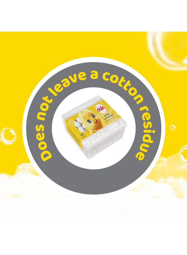 دالين أعواد قطن من دالين – ٦٠ قطعة – ناعمة ولطيفة وآمنة للاستخدام للأطفال والعائلة – تصميم بطرفين - Image 3