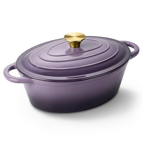 Kerilyn Oval Dutch Oven for Bread Baking, 4.5 Quart Non Stick Enameled Cast Iron Dutch Oven Pot with Lid, Oven Safe Oval Casserole with Lid up to 500°F for Baking, Braising, Stews, Roasting, Purple - Image 1