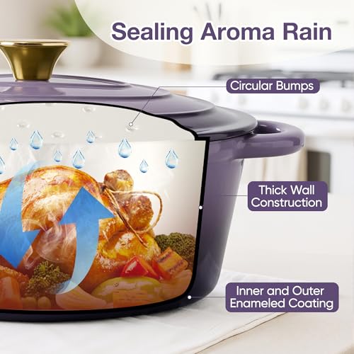 Kerilyn Oval Dutch Oven for Bread Baking, 4.5 Quart Non Stick Enameled Cast Iron Dutch Oven Pot with Lid, Oven Safe Oval Casserole with Lid up to 500°F for Baking, Braising, Stews, Roasting, Purple - Image 5
