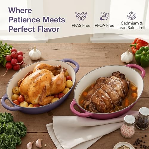 Kerilyn Oval Dutch Oven for Bread Baking, 4.5 Quart Non Stick Enameled Cast Iron Dutch Oven Pot with Lid, Oven Safe Oval Casserole with Lid up to 500°F for Baking, Braising, Stews, Roasting, Purple - Image 2
