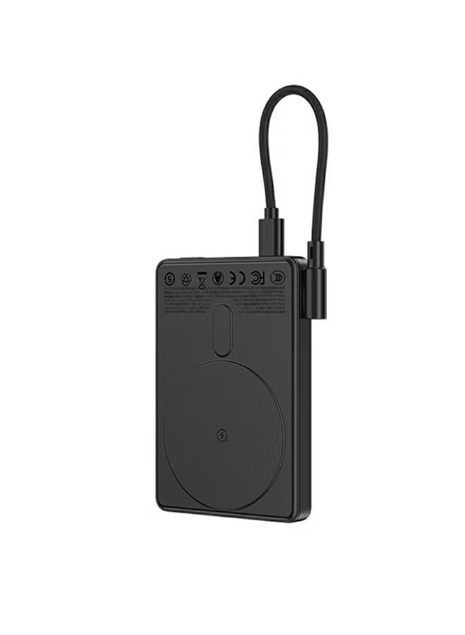 ريتشي باور بنك سعة 10000mAh شحن لاسلكي مغناطيسي 15 واط، 2 في 1 مع كابل مدمج وحامل قابل للطي – أسود - Image 1
