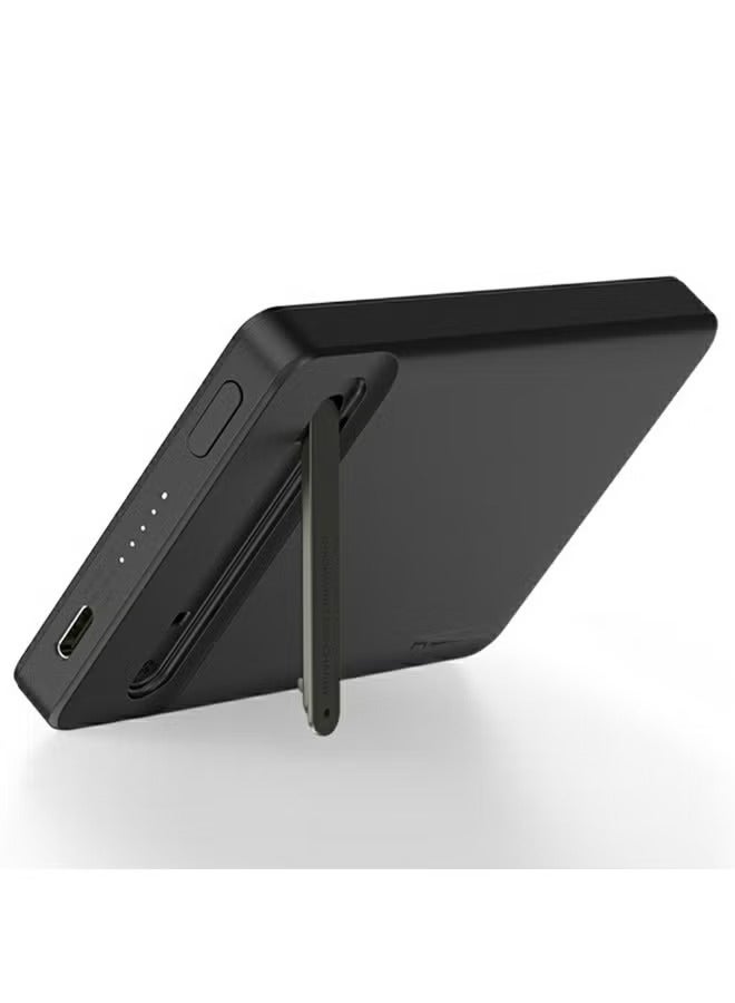 ريتشي باور بنك سعة 10000mAh شحن لاسلكي مغناطيسي 15 واط، 2 في 1 مع كابل مدمج وحامل قابل للطي – أسود - Image 5