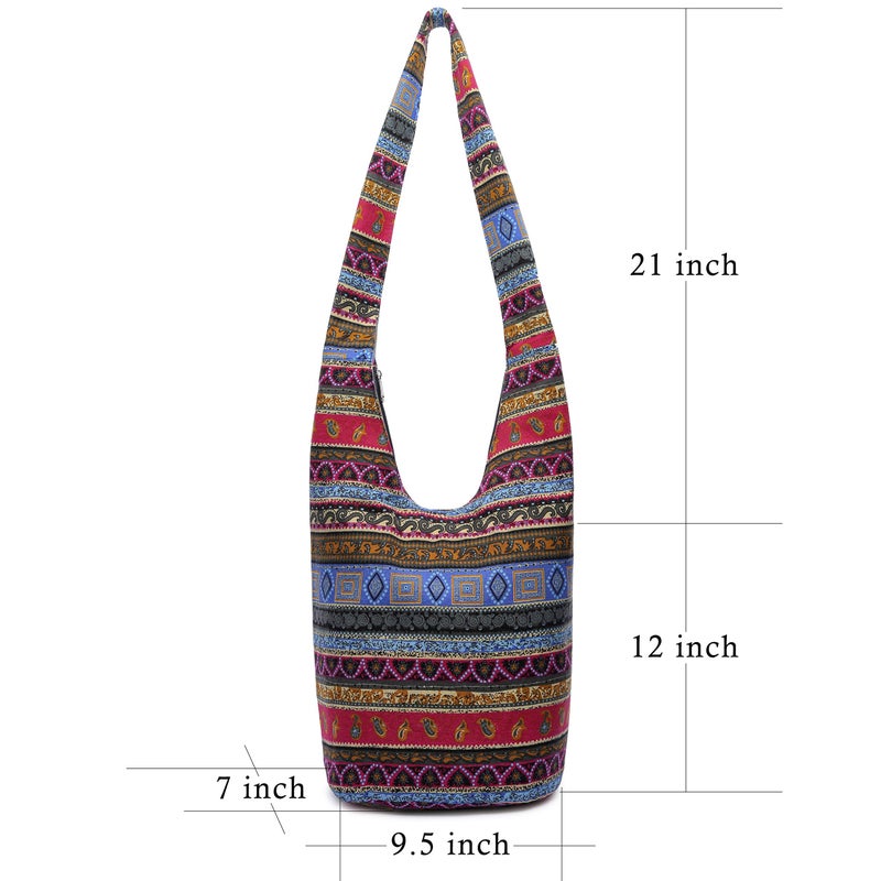 Coton Pose Women Shoulder Handbags Fashion canvas Hippie Crossbody Bags Bohemian Animal Prints Hobo Bags (Rose red) - Image 4