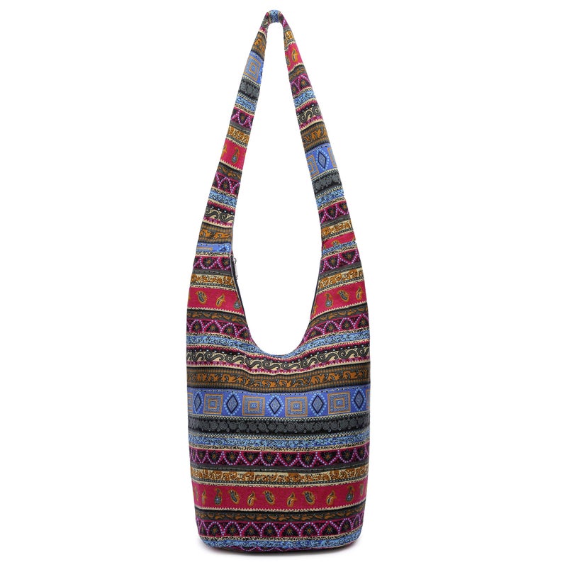 Coton Pose Women Shoulder Handbags Fashion canvas Hippie Crossbody Bags Bohemian Animal Prints Hobo Bags (Rose red) - Image 1