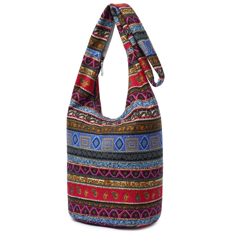Coton Pose Women Shoulder Handbags Fashion canvas Hippie Crossbody Bags Bohemian Animal Prints Hobo Bags (Rose red) - Image 2