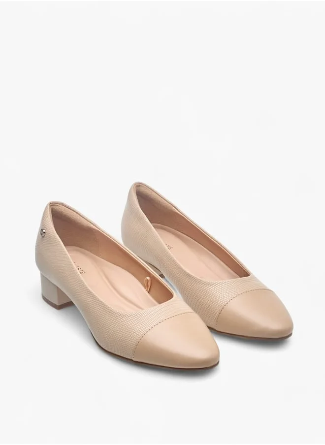 سيليست Womens Textured Slip-On Ballerina Shoes With Block Heels