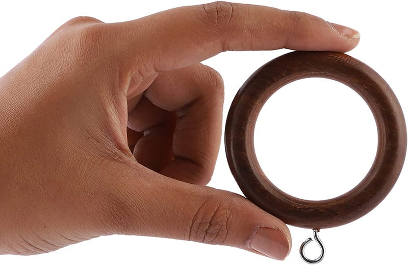 UNIQUELLA Pack of 50 Piece Set Walnut Brown Rosewood Natural Finish Wooden Curtain Rings with 50 Plastic Fish Hook Hanger Clips For Door Window Curtains - Image 4