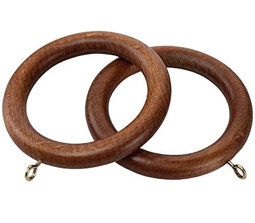 UNIQUELLA Pack of 50 Piece Set Walnut Brown Rosewood Natural Finish Wooden Curtain Rings with 50 Plastic Fish Hook Hanger Clips For Door Window Curtains - Image 2
