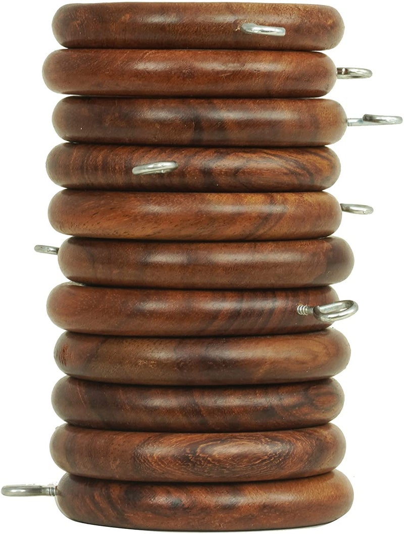 UNIQUELLA Pack of 50 Piece Set Walnut Brown Rosewood Natural Finish Wooden Curtain Rings with 50 Plastic Fish Hook Hanger Clips For Door Window Curtains - Image 5