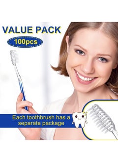 Patelai 100 Pcs Individually Wrapped Toothbrush Bulk Disposable Travel Toothbrushes Soft Bristle Tooth Brush Single Pack For Camping Adults Kids Hotels Guest Toiletries (Blue)  - Image 2
