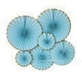 Elegant Gold Foil Paper Fan Set for Wedding Ceremony Full blue hot lace (6 Pack)