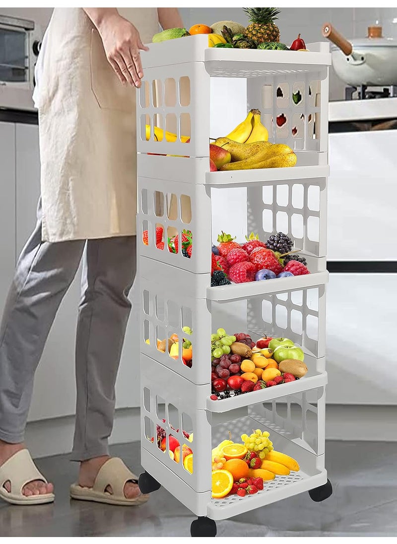 ROBMOB ROBMOB 5 Layers HeavyDuty Plastic Shoe Rack with 360 Rotatable for Kitchen Bathroom Office Organizer Foldable MultiPurpose Trolley Rack 5 Layer White  - Image 2