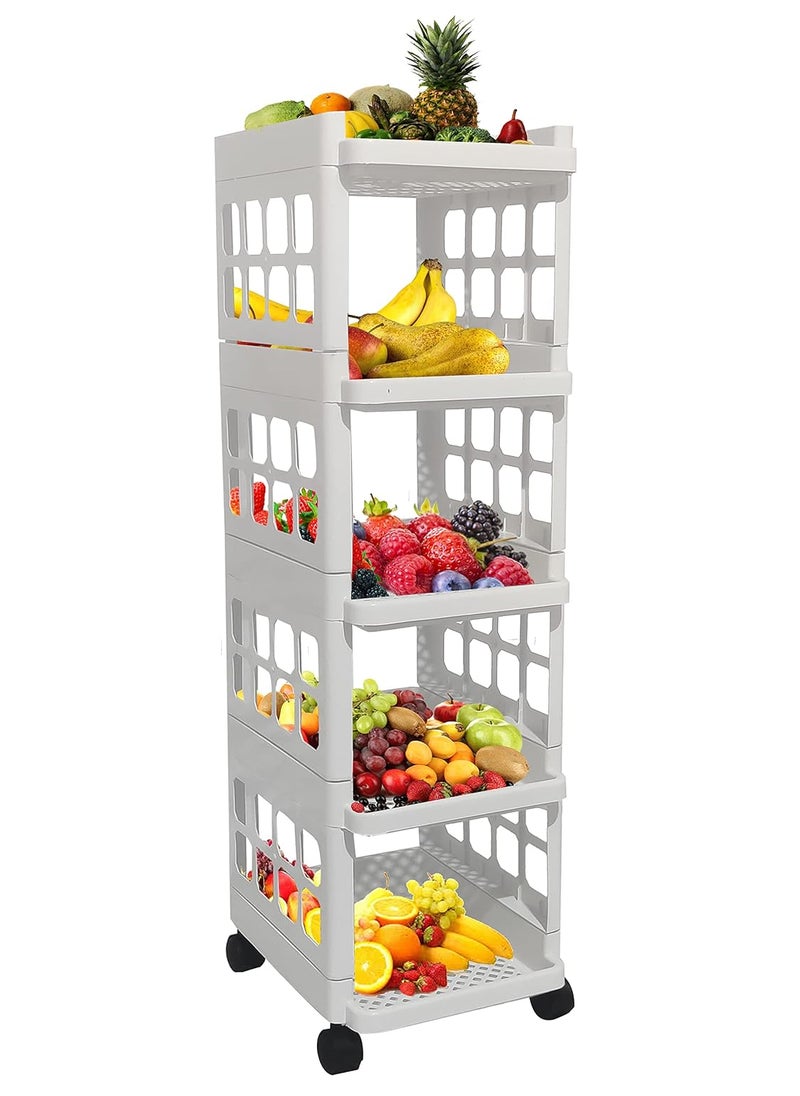 ROBMOB ROBMOB 5 Layers HeavyDuty Plastic Shoe Rack with 360 Rotatable for Kitchen Bathroom Office Organizer Foldable MultiPurpose Trolley Rack 5 Layer White  - Image 4