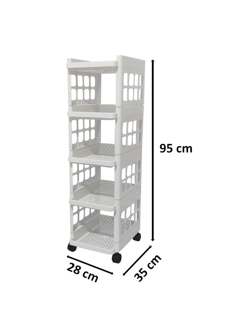 ROBMOB ROBMOB 5 Layers HeavyDuty Plastic Shoe Rack with 360 Rotatable for Kitchen Bathroom Office Organizer Foldable MultiPurpose Trolley Rack 5 Layer White  - Image 3