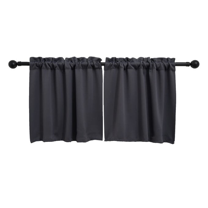 ROD POCKET TIER CURTAIN HALF BLACKOUT CURTAIN FOR KITCHEN BATHROOM CABINET BASEMENT 30 INCHES WIDE AND 24 INCHES LONG DARK GREY 2 PANELS
