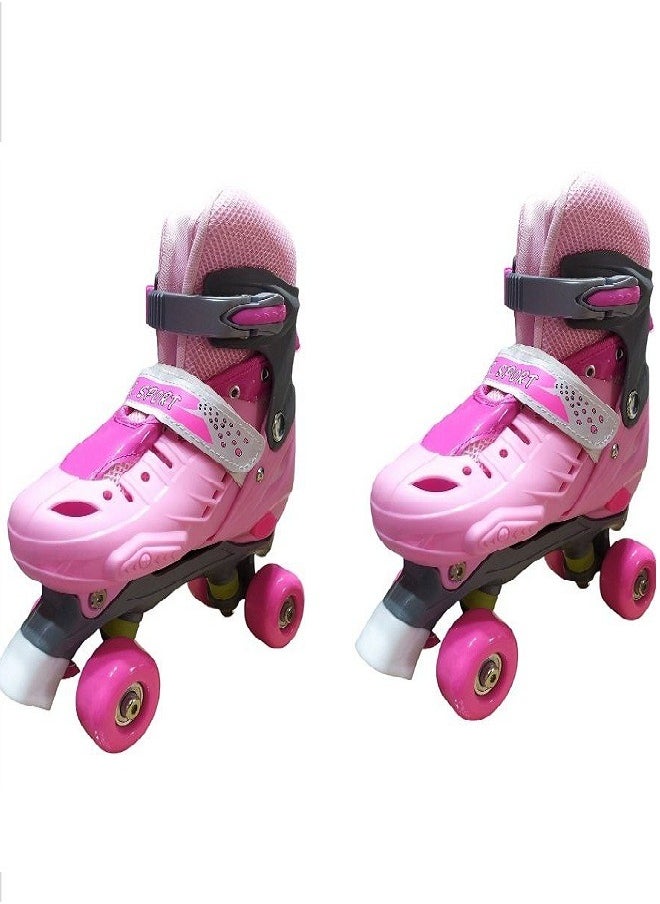 Generic - Adjustable Roller Skate Shoes 2-Rows 4-Wheels, Pink/White, Size Large 39-42 - Image 1