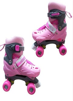 Adjustable Roller Skate Shoes 2-Rows 4-Wheels, Pink/White, Size Large 39-42