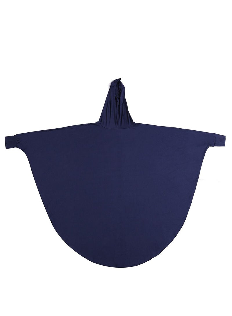 إسكدنيا Women's Solid Color Thobe With Hijab Long Sleeves Hooded Abaya Cape Navy Blue