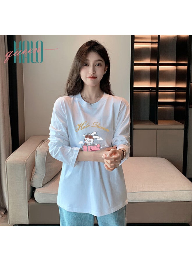 HALOQUEEN Halo Queen Women's Spring Autumn Long Sleeve Crew Neck T-shirt Cute Rabbit Print Loose Slim Fit Top H143t2481 - Image 4