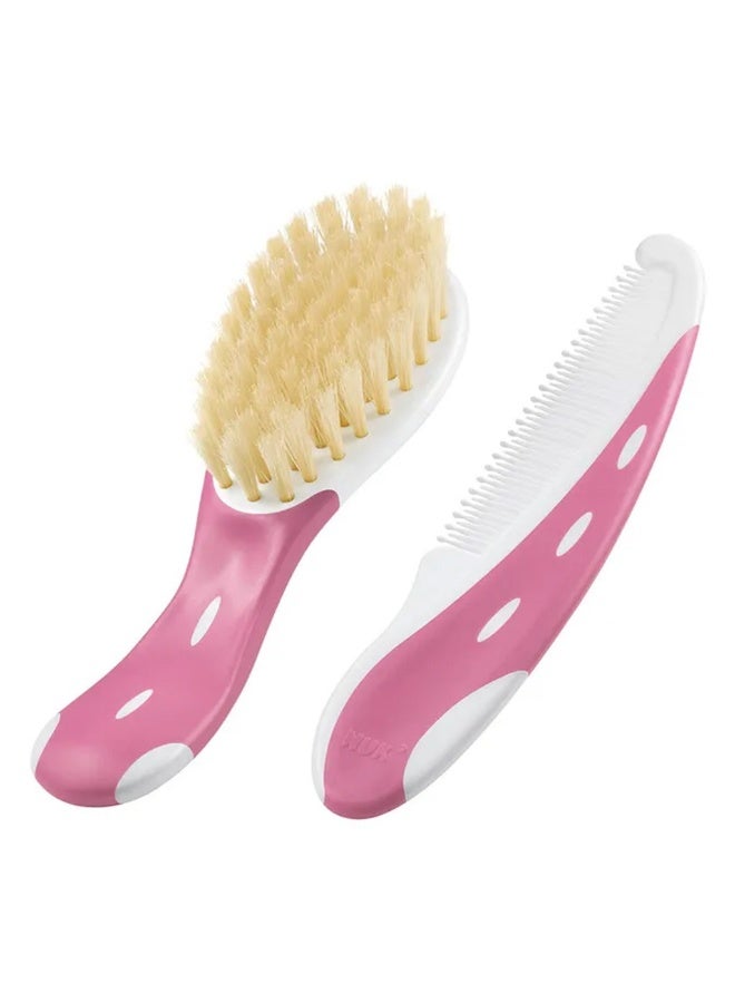 NUK Baby Hairbrush With Comb For Sensitive Baby Skin, Assorted Pack of 2 Pieces