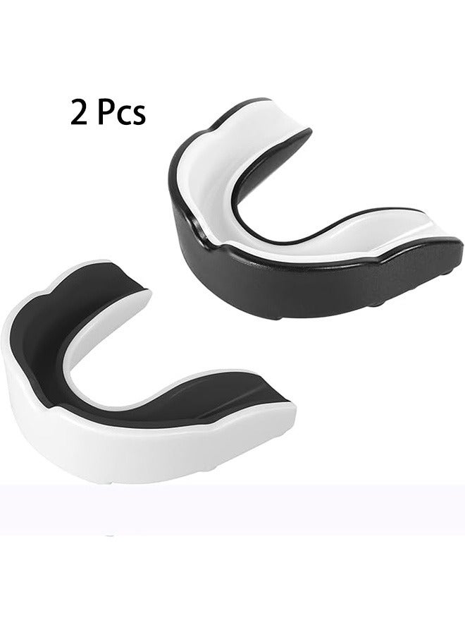 Generic 2 Pcs Adult Sports Mouthguard Gum Shield with Case, for Rugby Boxing Martial Arts Hockey MMA Karate Taekwondo and Other Contact Sports (White + Black) - Image 1