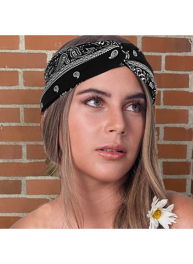 Urieo Boho Headbands Stretch Paisley Print Bandana Headband Criss Cross Hair Bands Knotted Head Wrap Yoga Daily for Women and Girls (Pack of 4) (A) - Image 5