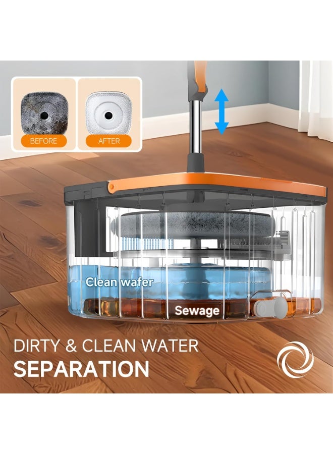 Spin Mop Set with Clean/Dirty Water Separation, 360° Rotating Bucket, Adjustable Handle, and 2 Microfiber Mop Heads - Image 1