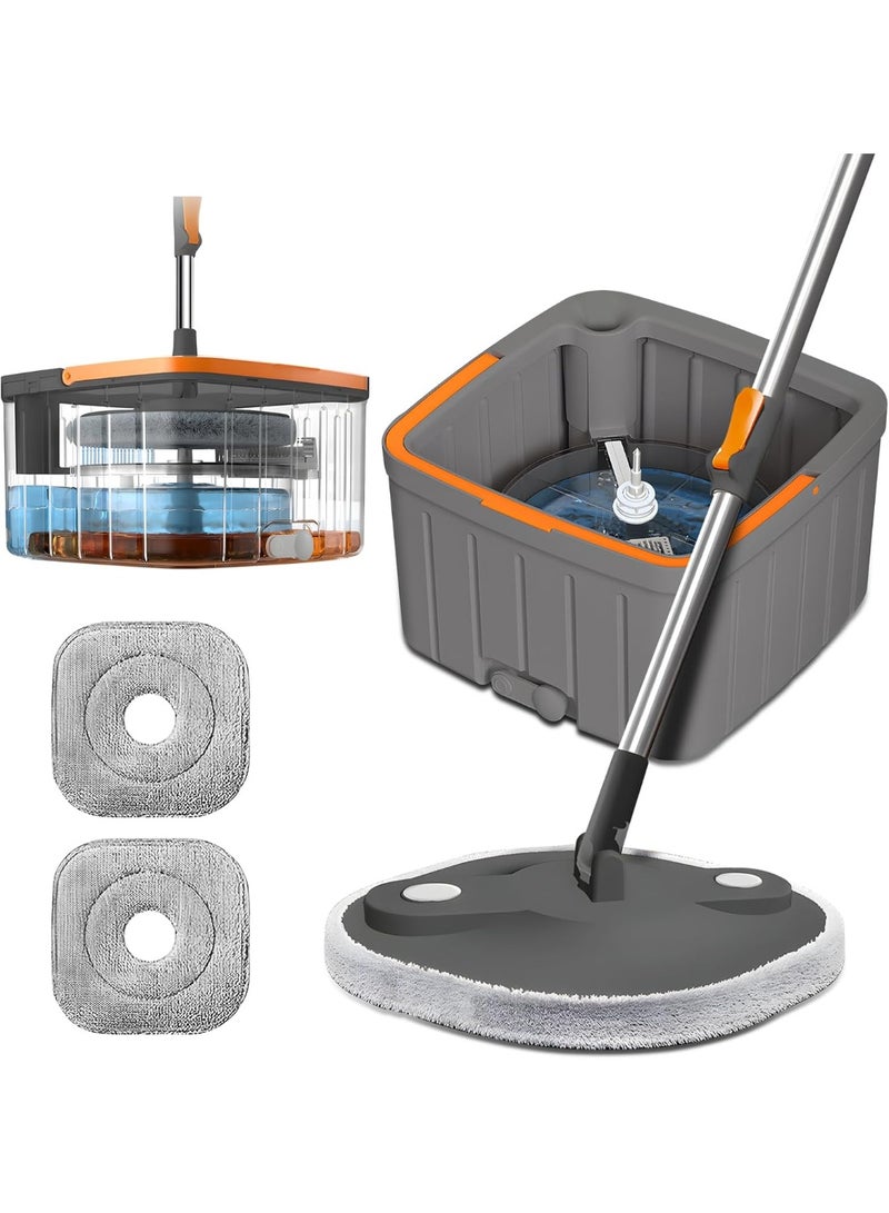 Spin Mop Set with Clean/Dirty Water Separation, 360° Rotating Bucket, Adjustable Handle, and 2 Microfiber Mop Heads - Image 4