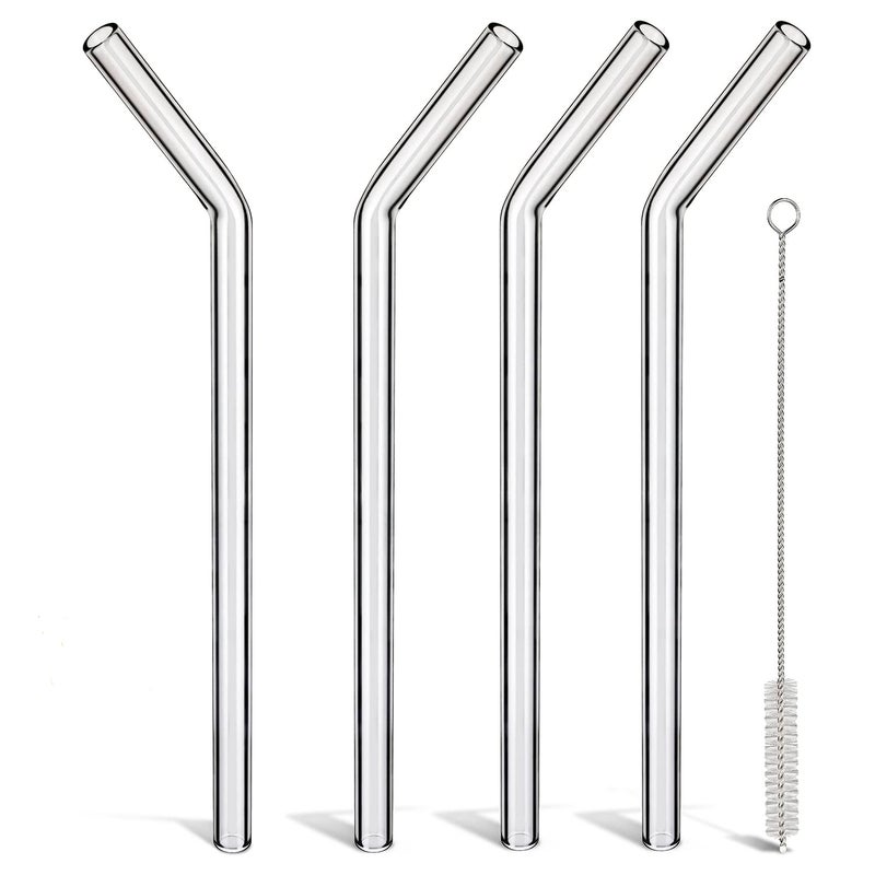 LIFEHIM Reusable Glass Straws Shatter Resistant Clear Skinny Glass Straw Bent Thin for 16 oz Cups Tumblers 9 inch 8mm