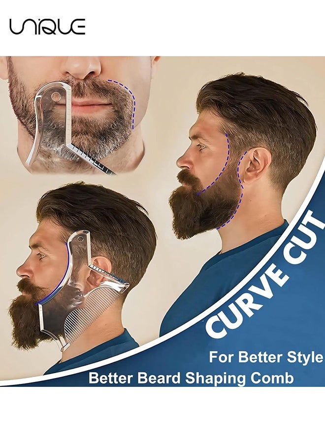 Unique 2PCS Men's Beard Shaping Tool Template - Beard Guide Shaper with Inbuilt Comb - Transparent Beard Styling Template - Multi-liner Edges Shave for Curve/Straight/Neckline/Goatee/Sideburns (Clear) - Image 5