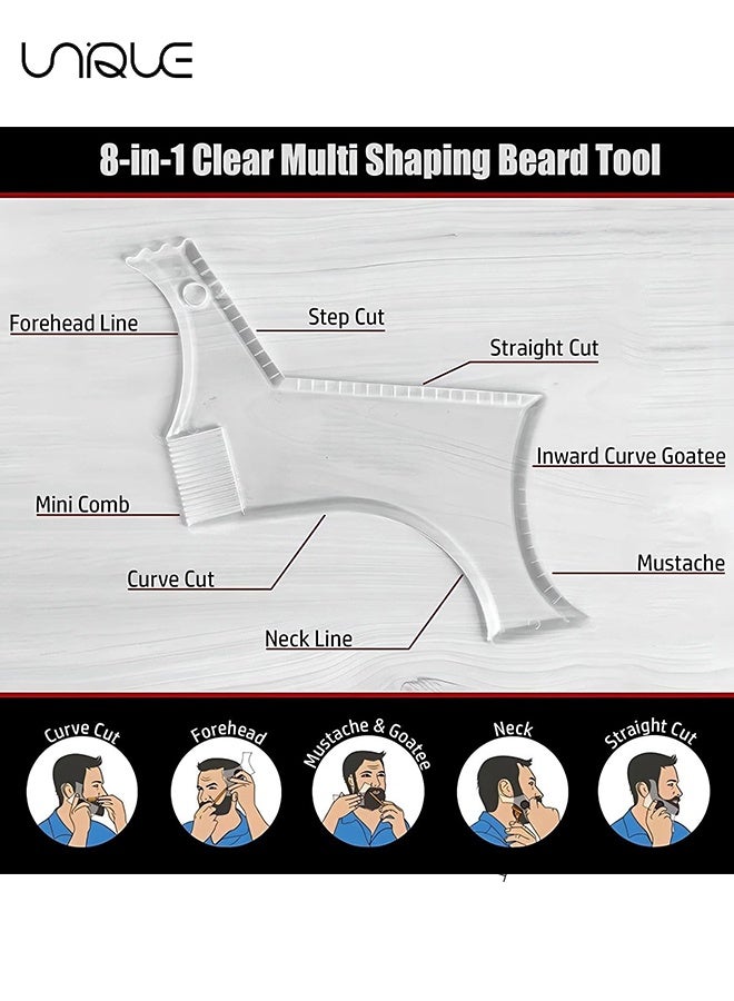 Unique 2PCS Men's Beard Shaping Tool Template - Beard Guide Shaper with Inbuilt Comb - Transparent Beard Styling Template - Multi-liner Edges Shave for Curve/Straight/Neckline/Goatee/Sideburns (Clear) - Image 3