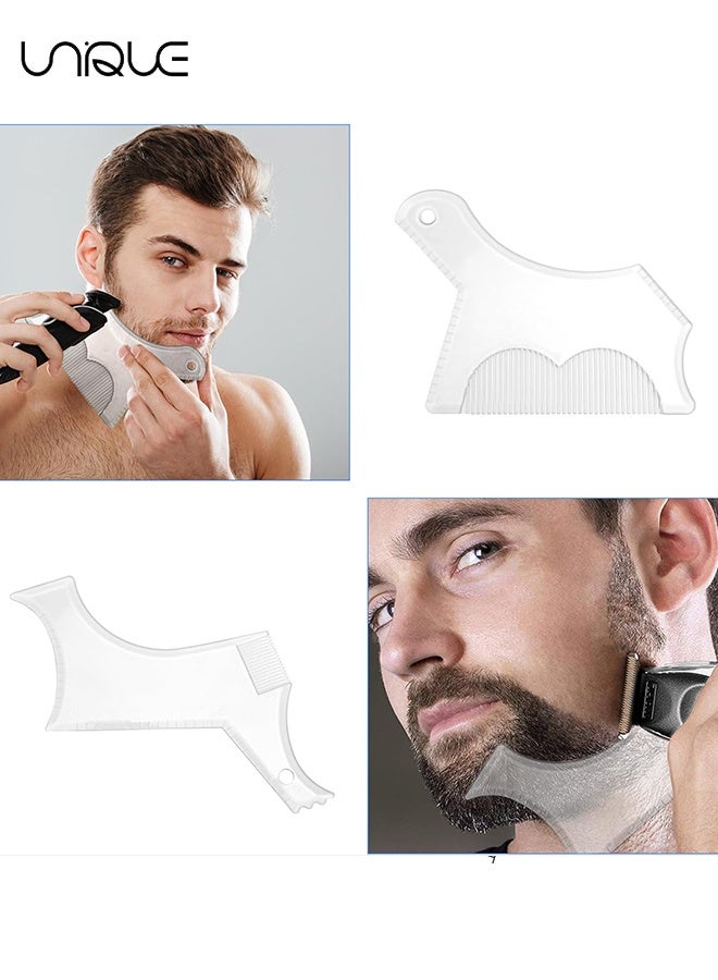 Unique 2PCS Men's Beard Shaping Tool Template - Beard Guide Shaper with Inbuilt Comb - Transparent Beard Styling Template - Multi-liner Edges Shave for Curve/Straight/Neckline/Goatee/Sideburns (Clear) - Image 4