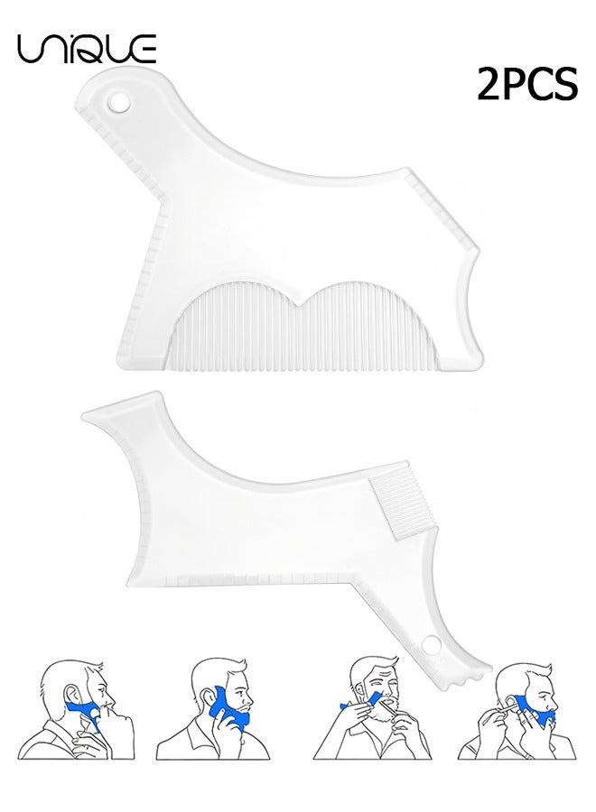 Unique 2PCS Men's Beard Shaping Tool Template - Beard Guide Shaper with Inbuilt Comb - Transparent Beard Styling Template - Multi-liner Edges Shave for Curve/Straight/Neckline/Goatee/Sideburns (Clear) - Image 1