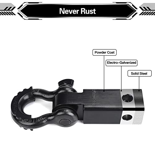 AUTOBOTS Shackle Hitch Receiver 2", 45,000 Lbs Break Strength Heavy Duty Receiver with 5/8" Screw Pin, 3/4" D Ring Shackles, Towing Accessories for Vehicle Recovery Off-Road, Black&Black - Image 4