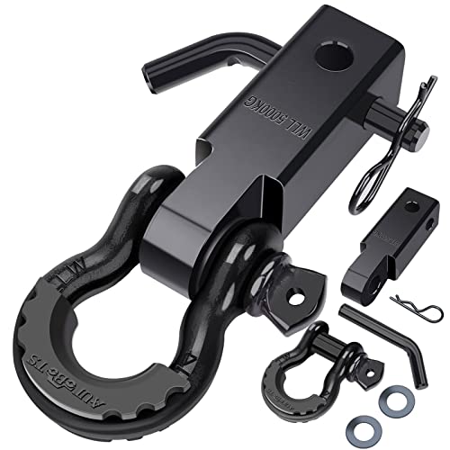 AUTOBOTS Shackle Hitch Receiver 2", 45,000 Lbs Break Strength Heavy Duty Receiver with 5/8" Screw Pin, 3/4" D Ring Shackles, Towing Accessories for Vehicle Recovery Off-Road, Black&Black - Image 1