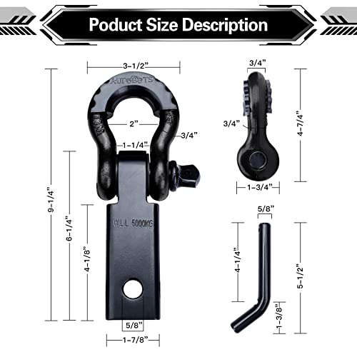 AUTOBOTS Shackle Hitch Receiver 2", 45,000 Lbs Break Strength Heavy Duty Receiver with 5/8" Screw Pin, 3/4" D Ring Shackles, Towing Accessories for Vehicle Recovery Off-Road, Black&Black - Image 3