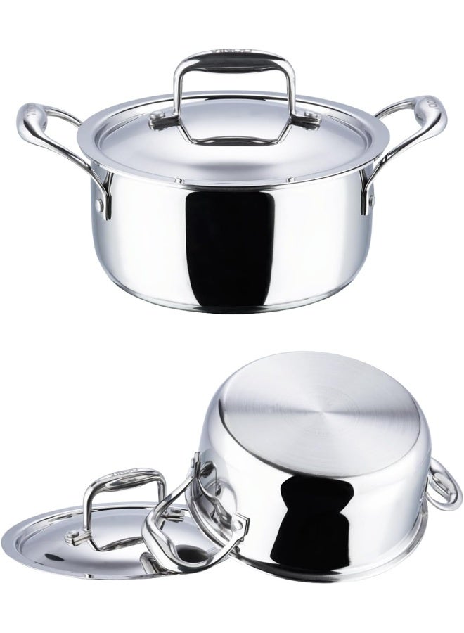 VINOD Platinum Triply Stainless Steel Saucepot with Lid 5L (24 cm) | 2.5 mm Thick Base | Multi-Purpose Biryani & Curry Pot | Induction & Gas Stove Compatible | – Silver - Image 2