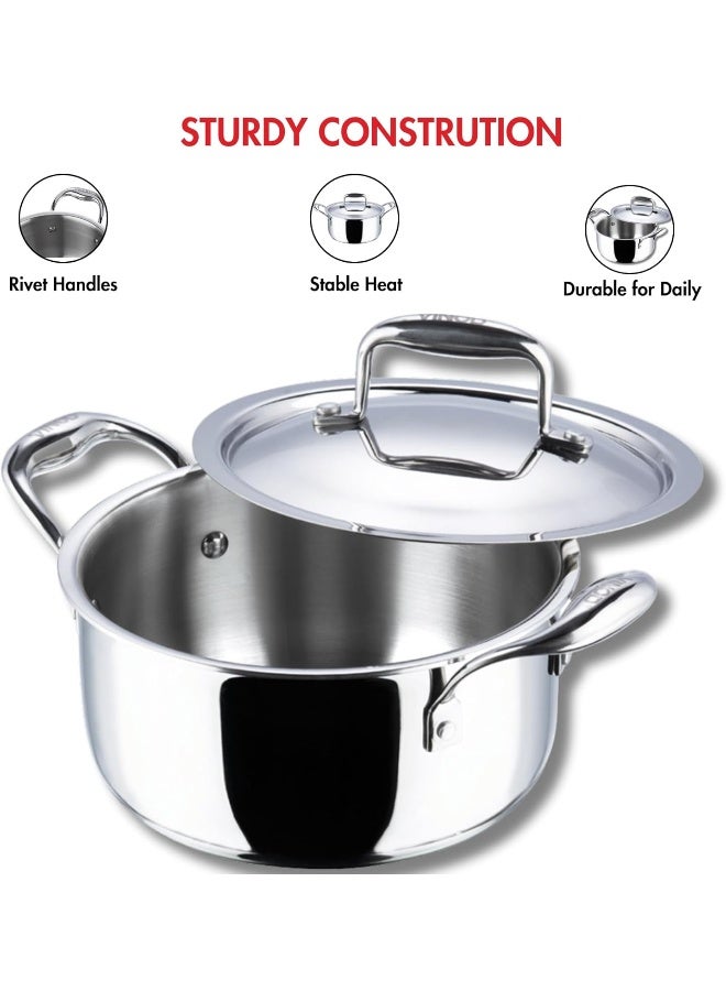 VINOD Platinum Triply Stainless Steel Saucepot with Lid 5L (24 cm) | 2.5 mm Thick Base | Multi-Purpose Biryani & Curry Pot | Induction & Gas Stove Compatible | – Silver - Image 5