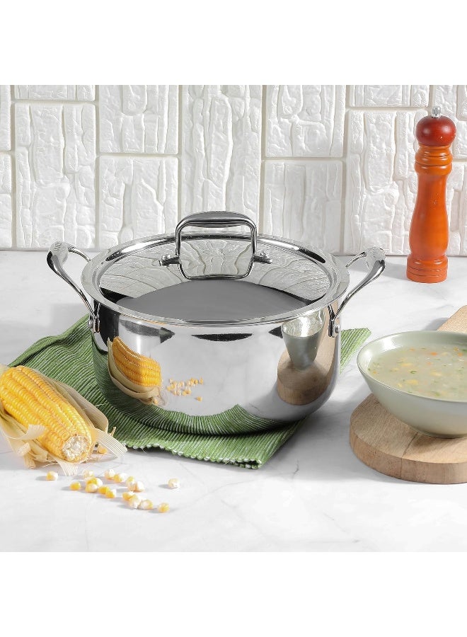 VINOD Platinum Triply Stainless Steel Saucepot with Lid 5L (24 cm) | 2.5 mm Thick Base | Multi-Purpose Biryani & Curry Pot | Induction & Gas Stove Compatible | – Silver - Image 3