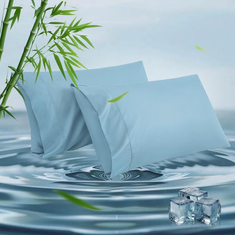Parkdeny Standard Pillowcases  Cooling Viscose from Bamboo Pillow Covers with Envelope Closure  Soft Moisture-Wicking for Hot Sleepers  Hair and Skin-Friendly  Aqua Blue  2 Pack - Image 1